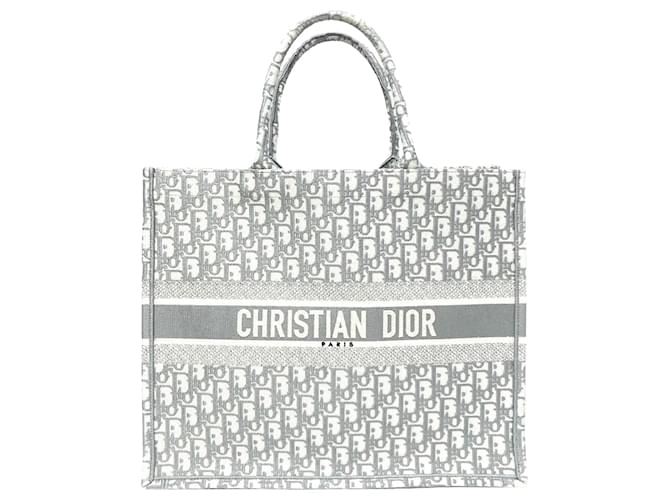 Dior Große schräge Büchertasche Grau Leinwand  ref.1310785