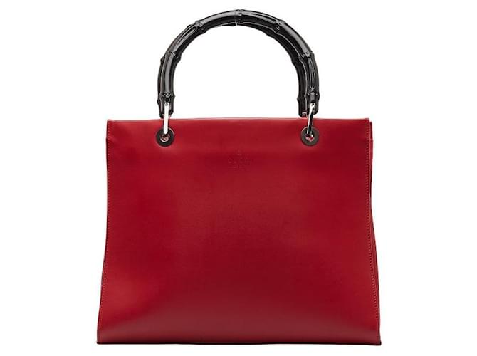 Gucci Bamboo Leather Handbag Red Pony-style calfskin  ref.1310803