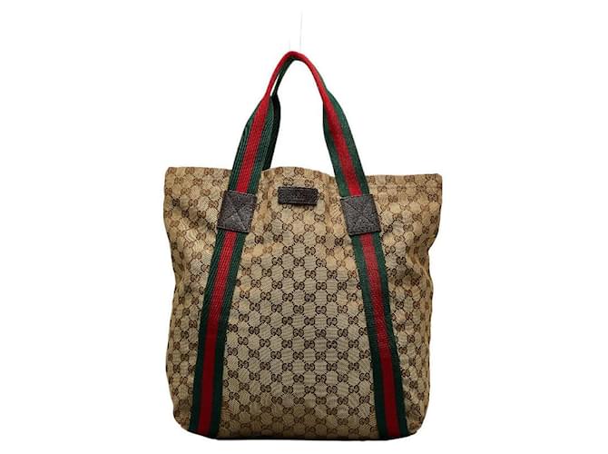 Gucci Web-Einkaufstasche aus GG-Canvas Beige Leinwand  ref.1310809
