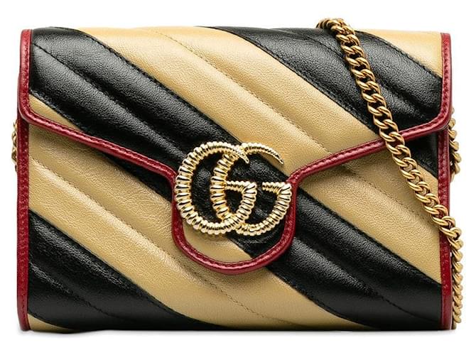 Gucci Zweifarbige Torchon GG Marmont-Geldbörse mit Kette Schwarz Kalbähnliches Kalb  ref.1310815