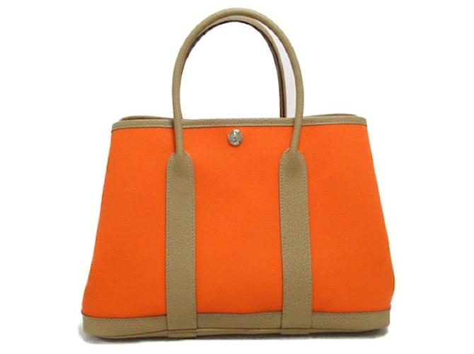 Hermès Toile Garden Party 30 TPM Orange Leather  ref.1310842