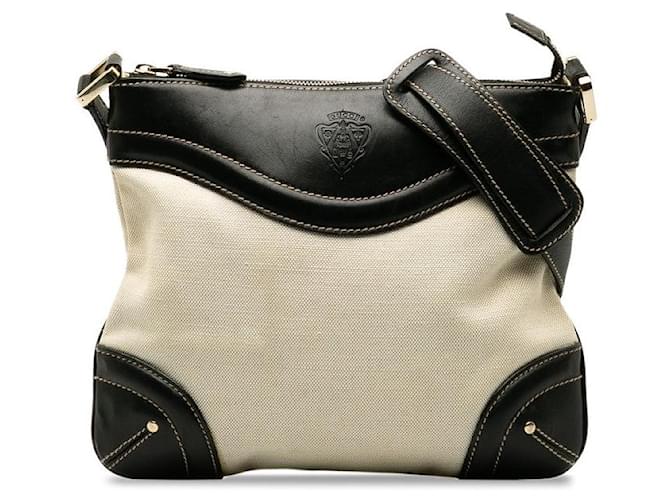 Gucci Vintage Canvas Leather Trim Crossbody Bag White Cloth  ref.1310854