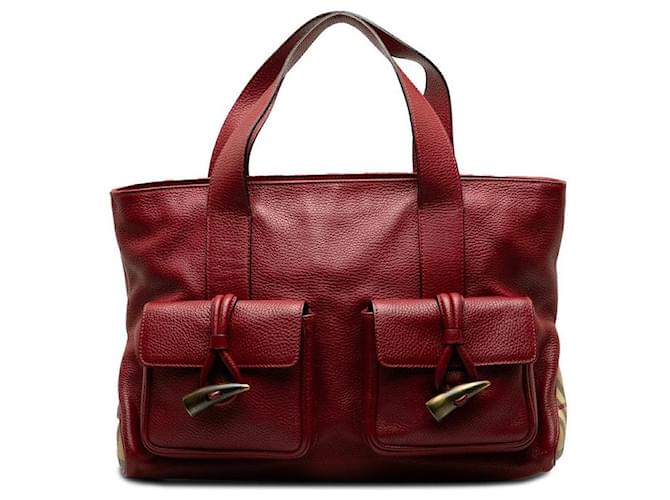 Burberry Haymarket Check Horn Toggle Double Pocket Bag Red Pony-style calfskin  ref.1310857