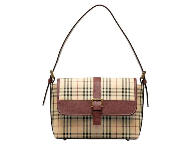 Burberry House Check Canvas & Leather Shoulder Bag Brown Pony-style calfskin  ref.1310875