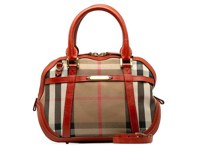 Burberry Nova Check Leather Trim Canvas Handbag Brown Cloth  ref.1310884