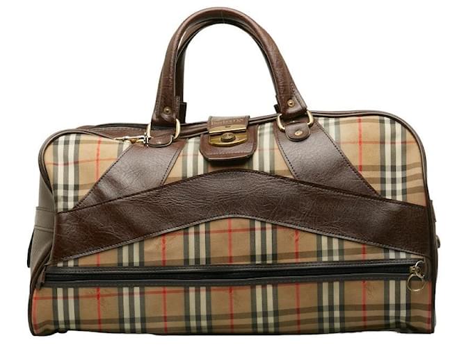 Burberry Haymarket Check Canvas Boston Bag Brown Cloth  ref.1310894
