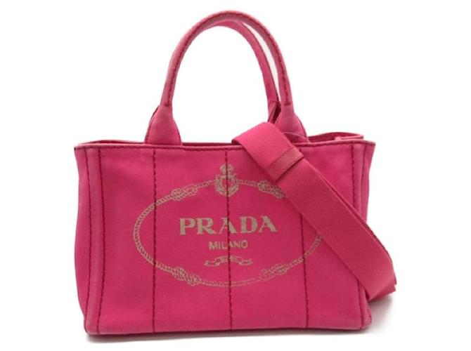 Tote Prada Canapa-Logo-Einkaufstasche Pink Leinwand  ref.1310905