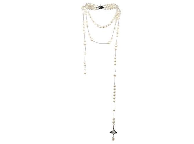 Vivienne Westwood Broken Pearl Necklace Silvery  ref.1310967