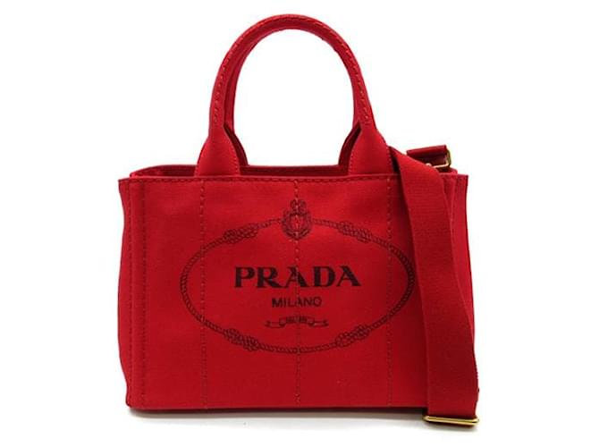 Tote Prada Canapa-Logo-Einkaufstasche Rot Leinwand  ref.1310999