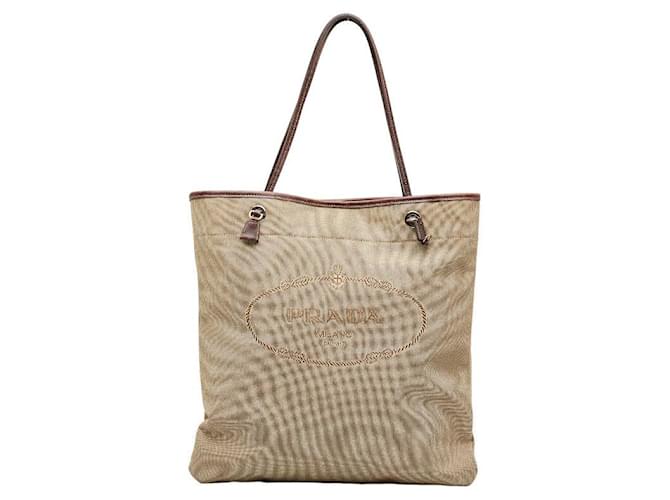 Prada Canapa Logo Flat Tote Bag Brown Cloth  ref.1311010