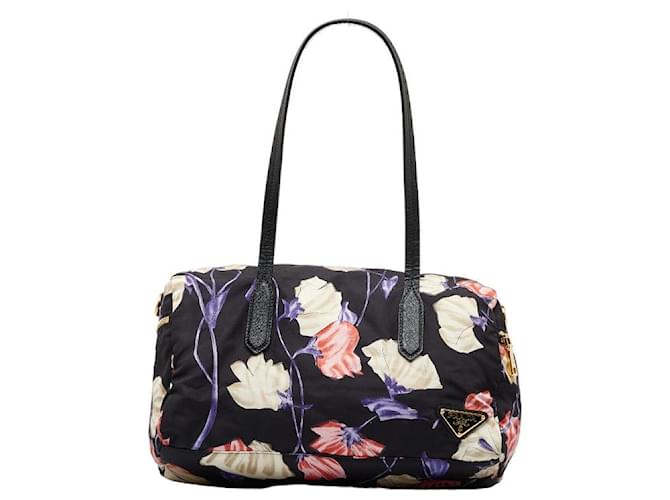 Prada Tessuto Floral Shoulder Bag Black Nylon  ref.1311011