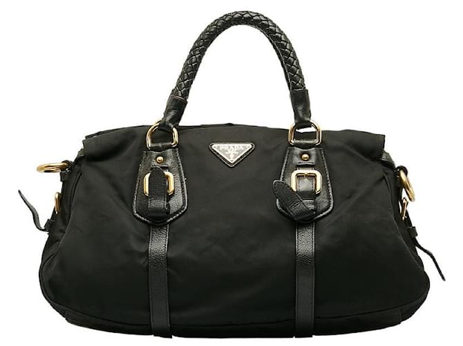 Prada Tessuto Braided Top Handle Bag Black Nylon  ref.1311016