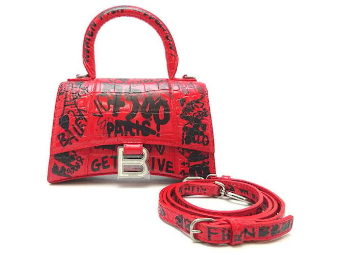 Balenciaga Graffiti Hourglass XS Handbag Red Pony-style calfskin  ref.1311030