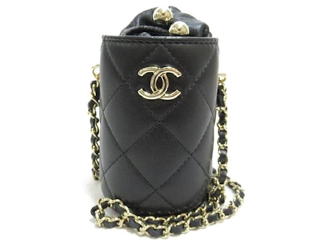 Chanel CC Mini-Beuteltasche aus Matelassé Schwarz Lammfell  ref.1311087