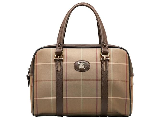 Burberry Plaid Canvas Handbag Bronze Cloth  ref.1311211