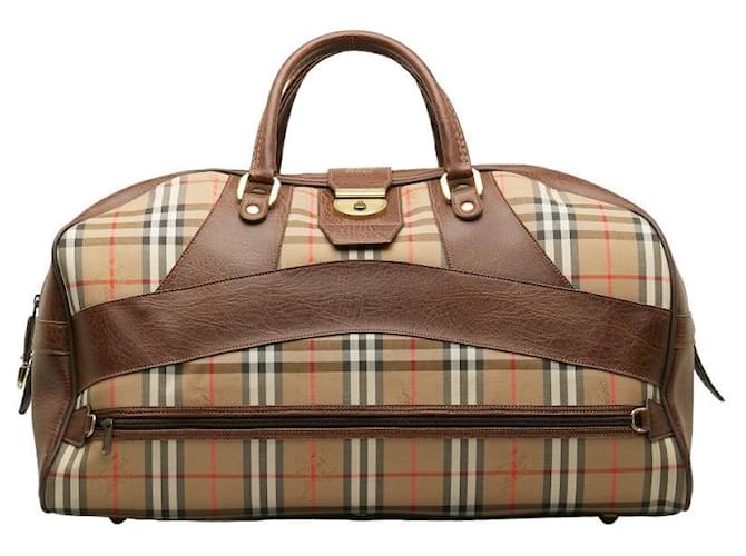 Burberry Haymarket Check Canvas Travel Bag Brown Cloth  ref.1311212
