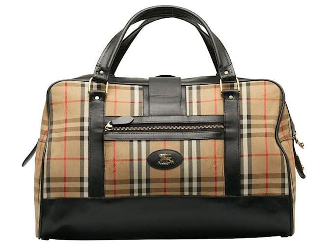 Burberry Haymarket Check Canvas Travel Bag Brown Cloth  ref.1311215