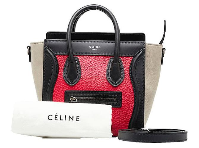 Luggage Céline Borsa da viaggio Nano tricolore in pelle Rosso Vitello simile a un vitello  ref.1311228