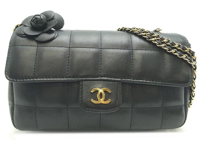 Chanel Bolsa extra mini quadrada com aba para colcha Preto Bezerro-como bezerro  ref.1311266