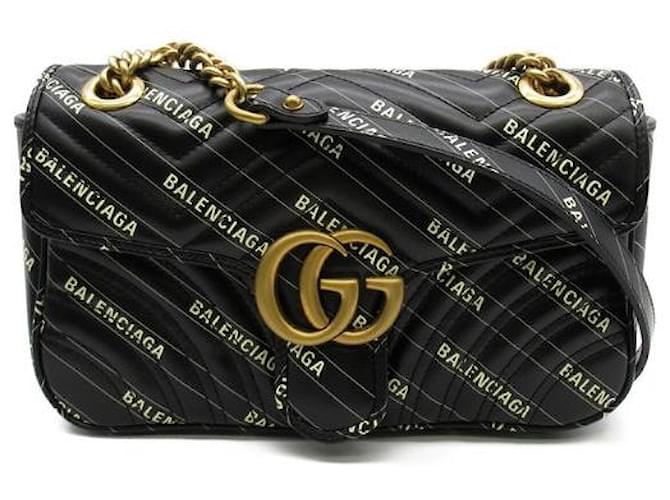 Gucci X Balenciaga The Hacker Project GG Marmont Flap Bag Black Lambskin  ref.1311347