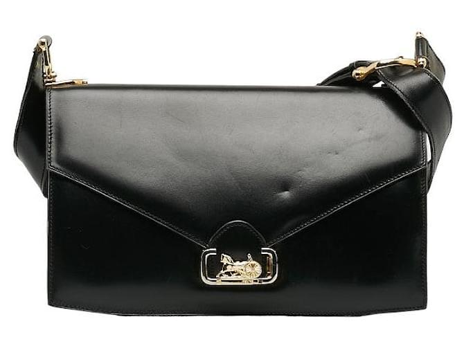 Céline Leather Carriage Shoulder Bag Black Pony-style calfskin  ref.1311389