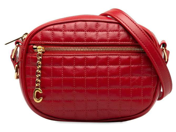 Céline Quilted Leather C Charm Crossbody Bag Red Pony-style calfskin  ref.1311390