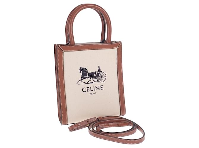 Céline Mini Vertical Cabas Tote Brown Cloth  ref.1311393