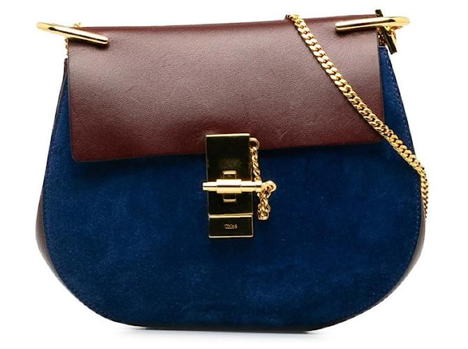 Chloé Drew Suede Leather Trim Crossbody Bag Blue Pony-style calfskin  ref.1311411