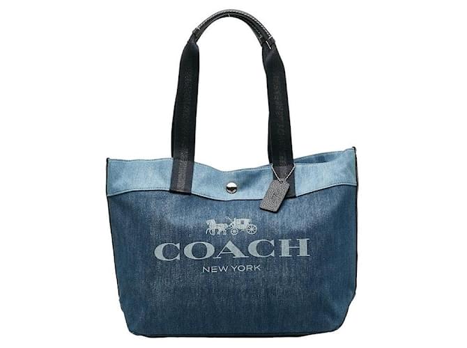 Coach Einkaufstasche mit Denim-Logo Blau John  ref.1311414