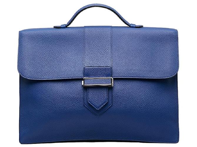 Delvaux Leather Business Bag Briefcase Blue Pony-style calfskin  ref.1311429
