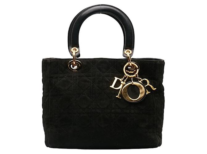 Mittelgroße Lady Dior-Tasche aus Cannage-Wildleder Schwarz Kalbähnliches Kalb  ref.1311436