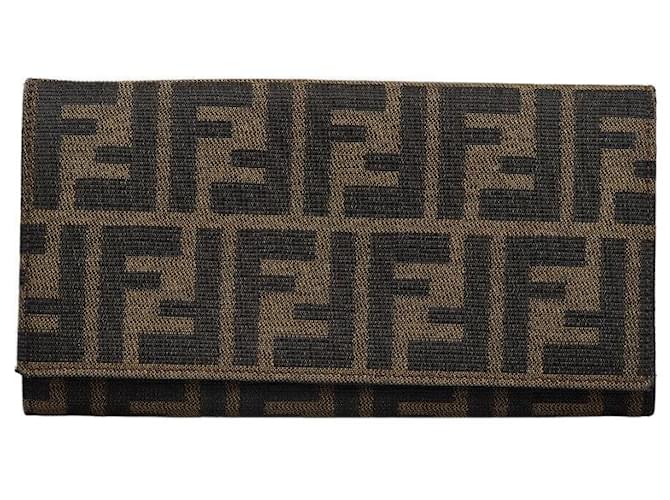Fendi Zucca Canvas Continental Flap Wallet Brown Cloth  ref.1311438