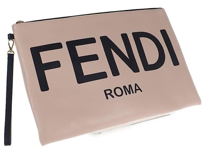 Fendi Logo Flat Pouch Pink Pony-style calfskin  ref.1311441