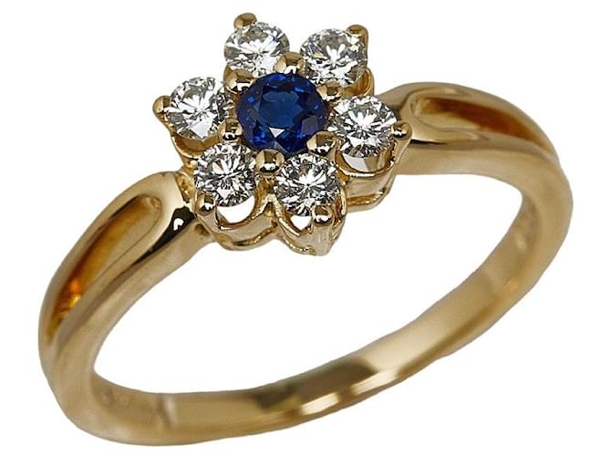 Mikimoto 18K Diamond Sapphire Flower Ring Golden  ref.1311463