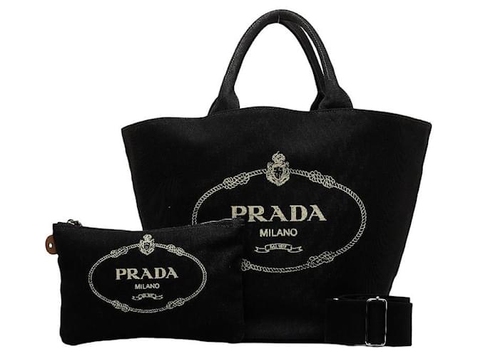 Prada Canapa Logo Tote Bag Black Cloth  ref.1311479