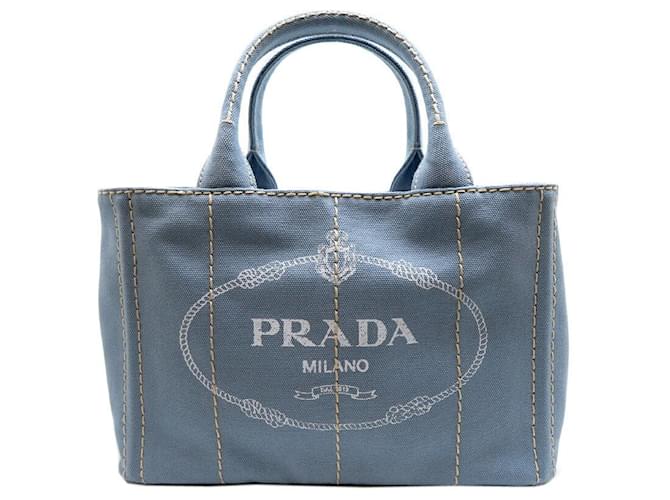 Prada Handtasche mit Canapa-Logo Blau Leinwand  ref.1311481