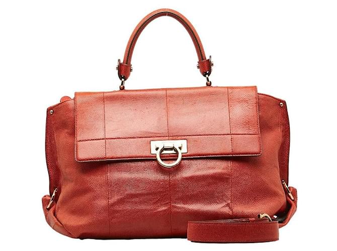 Salvatore Ferragamo Gancini Leather Sofia Handbag Red Pony-style calfskin  ref.1311485