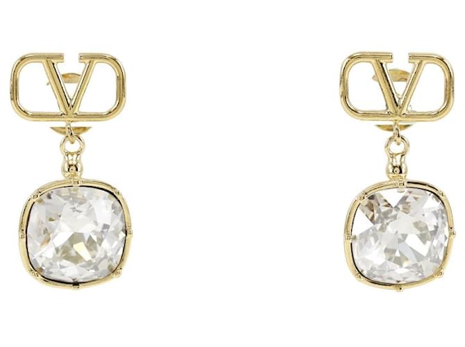 Valentino V Logo Drop Crystal Earrings Golden  ref.1311501