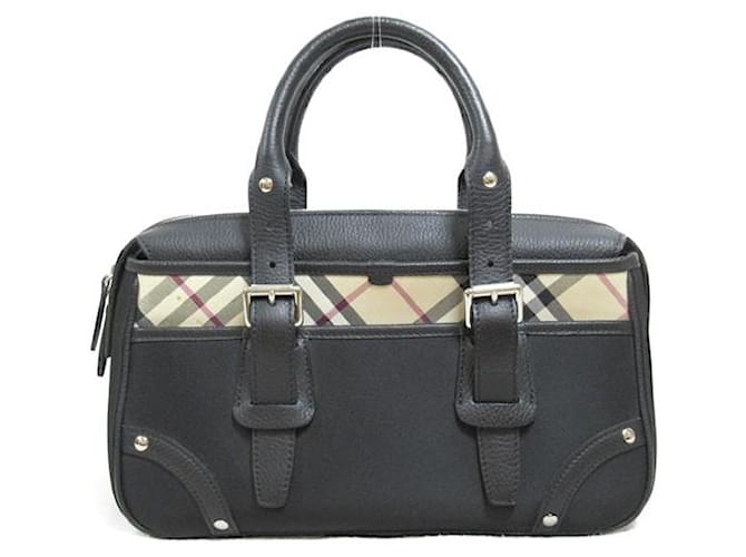 Burberry Nova Check Canvas Boston Handbag Black Cloth  ref.1311513