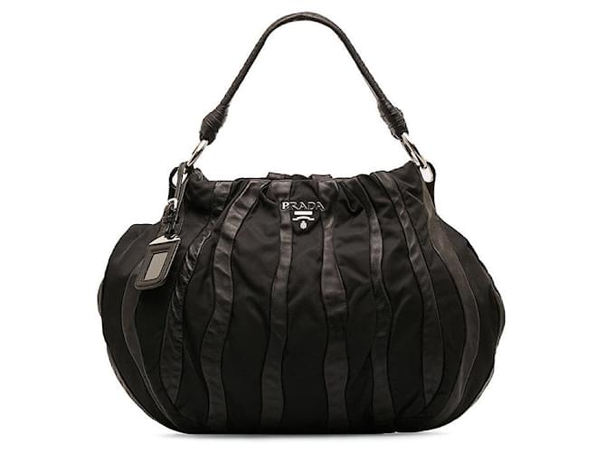 Prada Mordore Stripes Nylon Handbag Black  ref.1311534