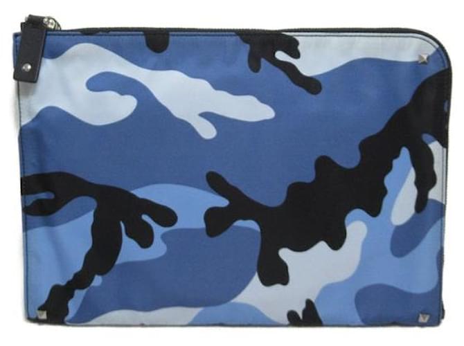 Valentino Camo Print Nylon Clutch Bag Blue  ref.1311543