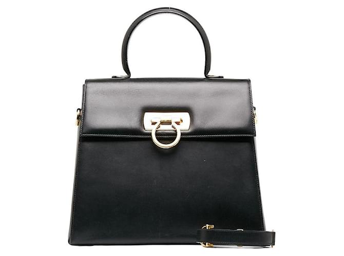Salvatore Ferragamo Leather Gancini Handbag Black Pony-style calfskin  ref.1311657