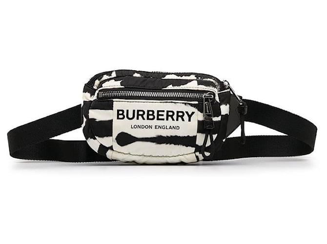 Burberry Bolsa de cinto com estampa de zebra e logo Branco Nylon  ref.1311677