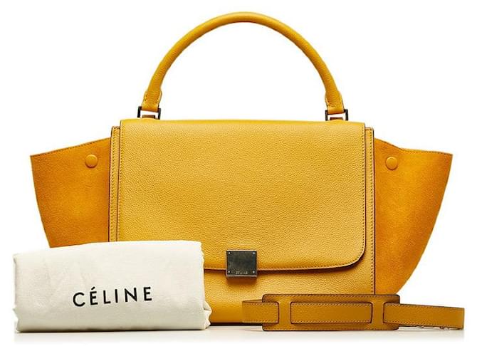 Céline Leather & Suede Trapeze Handbag Yellow Pony-style calfskin  ref.1311685