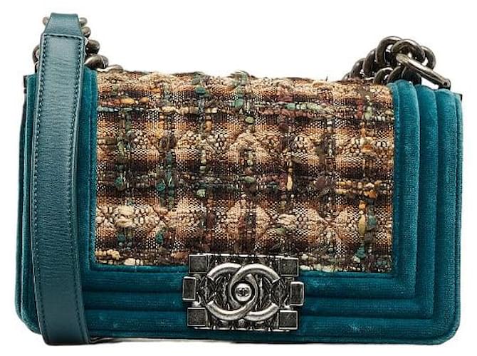 Chanel CC Boy Edinburgh Tweed Chain Shoulder Bag Blue  ref.1311688