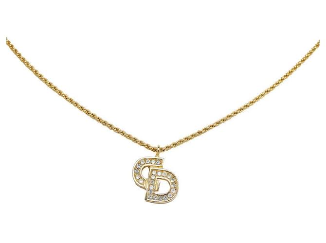 Dior Logo Rhinestone Pendant Necklace Golden  ref.1311694