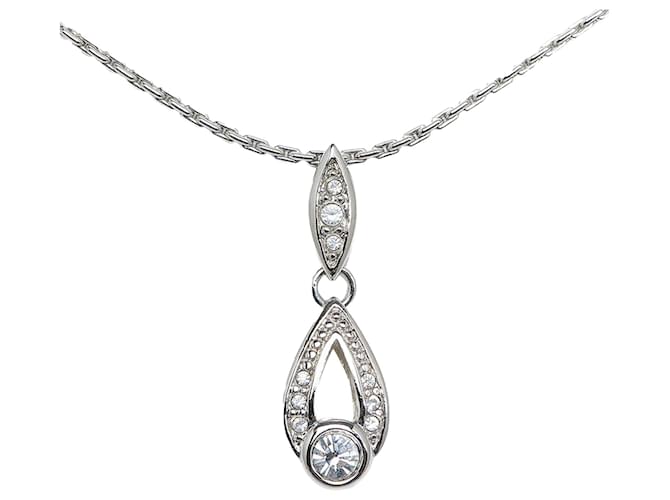 Dior Rhinestone Pendant Necklace Silvery Silver  ref.1311695