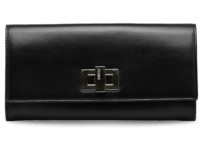 Fendi Peekaboo Leather Continental Wallet Black Pony-style calfskin  ref.1311701