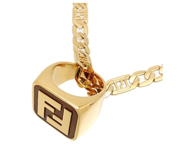 Fendi Logo Ring Chain Necklace Golden  ref.1311703
