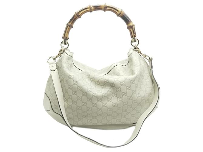 Gucci Hobo-Tasche aus Bambus mit GG Signature-Muster Weiß Kalbähnliches Kalb  ref.1311732